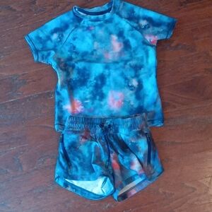 Athleta Blue and Red Rashguard Swim Set